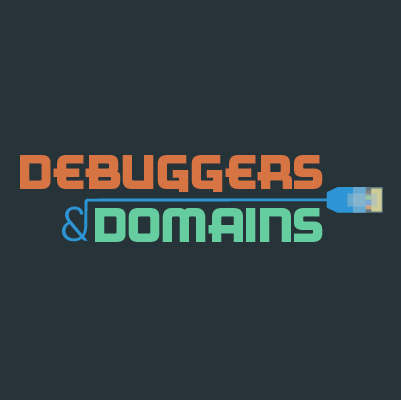Debuggers and domains logo dark background with light text